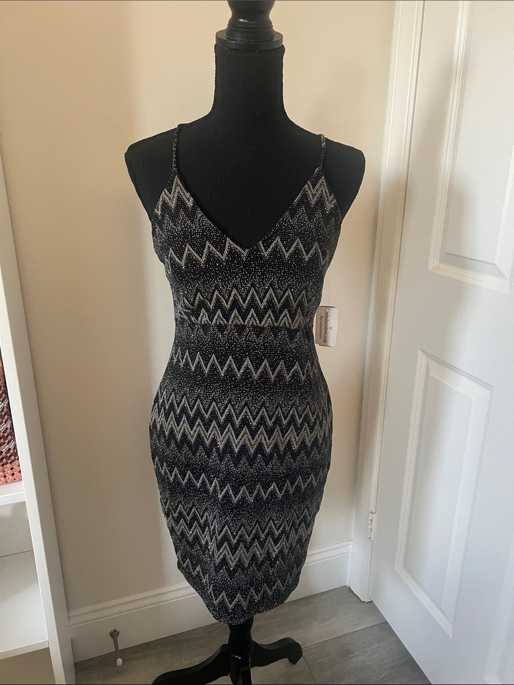 Windsor Black & White Zigzag Knit Slip Dress